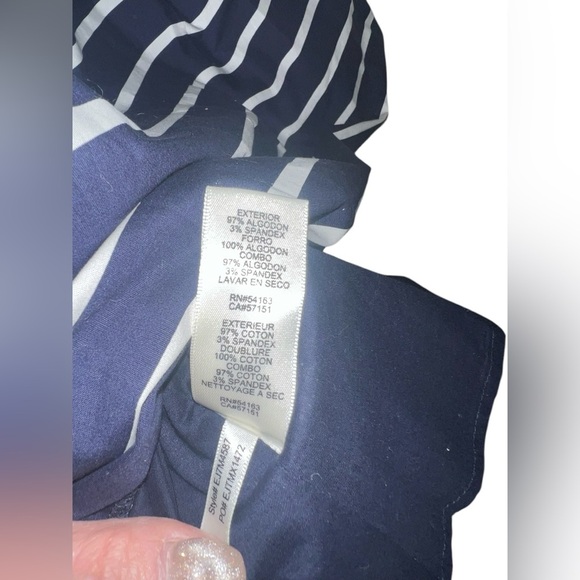 Nwt Eliza J Fit & Flare Pleated Navy Cream Striped Dress Belted Pink Bow Sash 6 - Picture 5 of 8